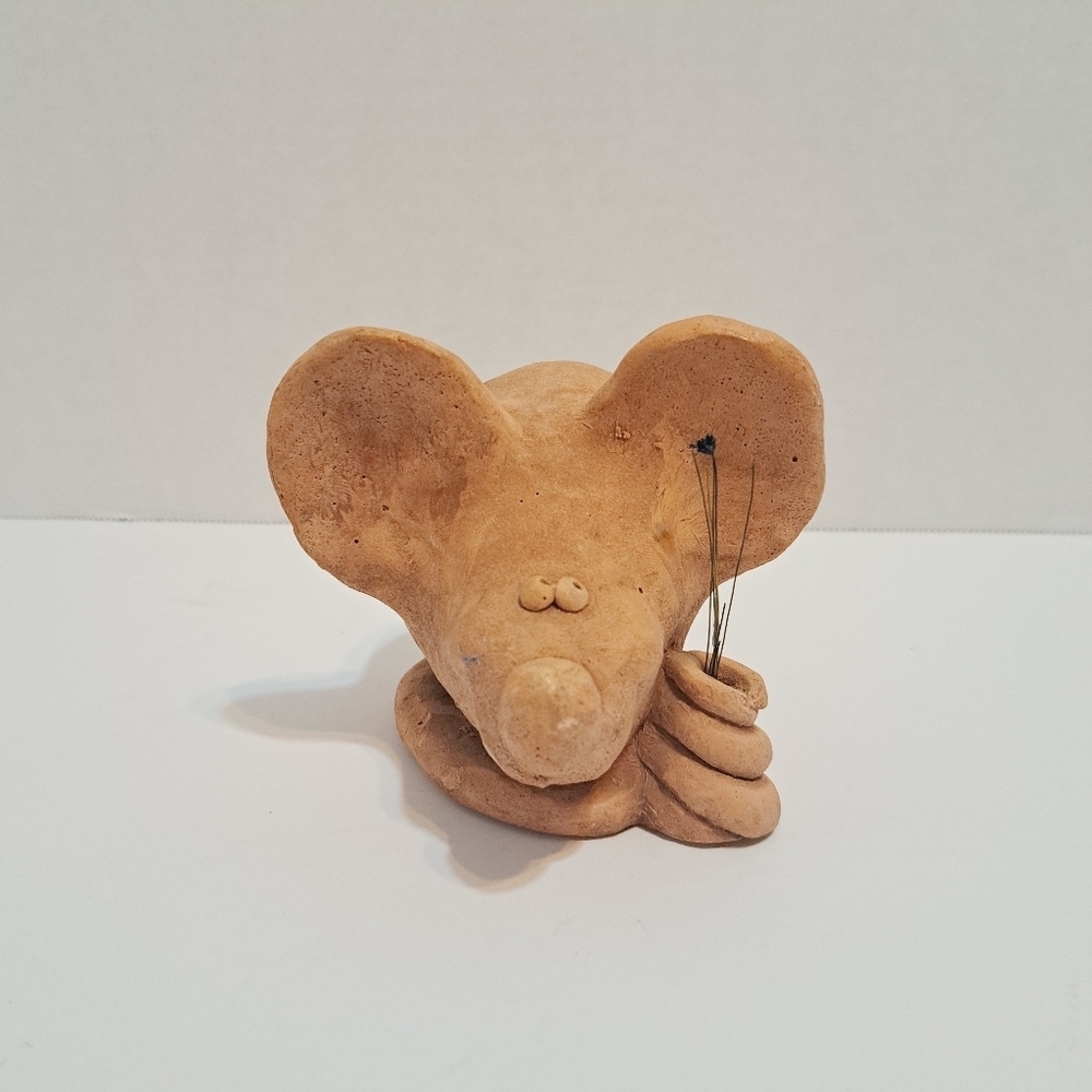 Vintage Artist‎ Signed 1973 Clay Big Ear Mouse Sculpture